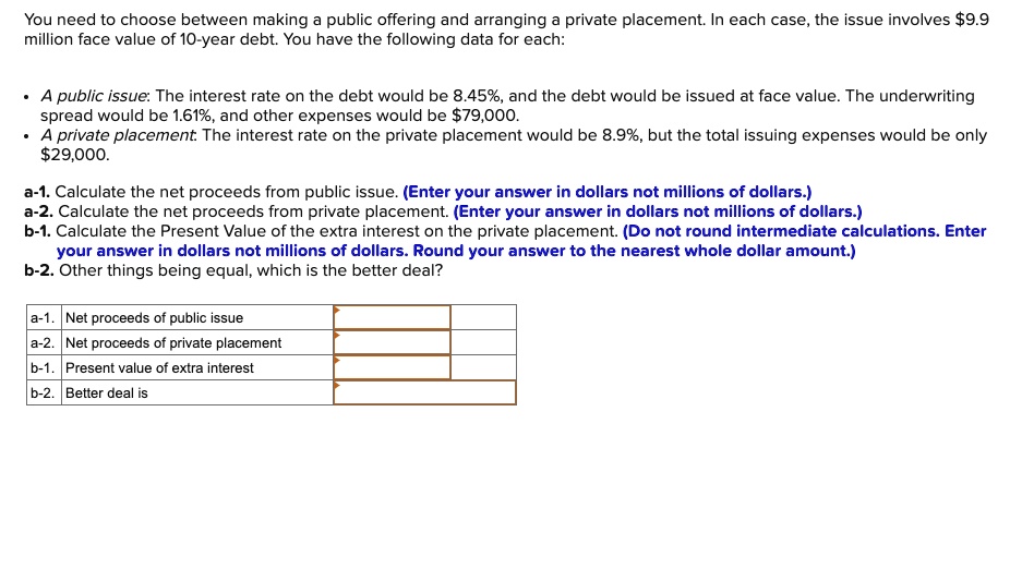You need to choose between making a public offering and arranging a
