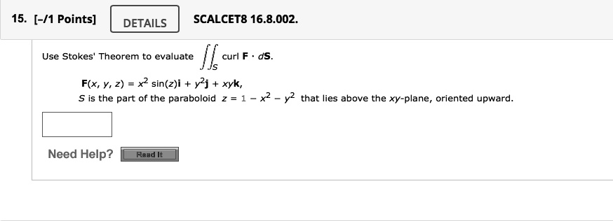 15 1 points details scalcet8 168002 use stokes theorem to evaluate