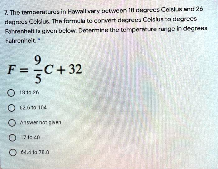 18 degrees clearance centigrade in fahrenheit