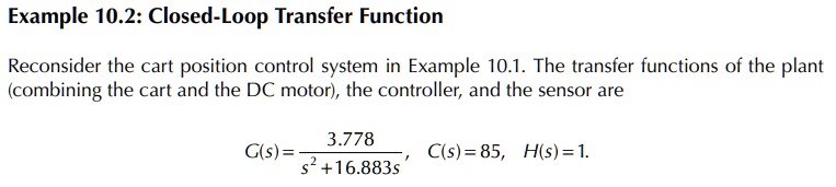 example 102 closed loop transfer function reconsider the cart position ...