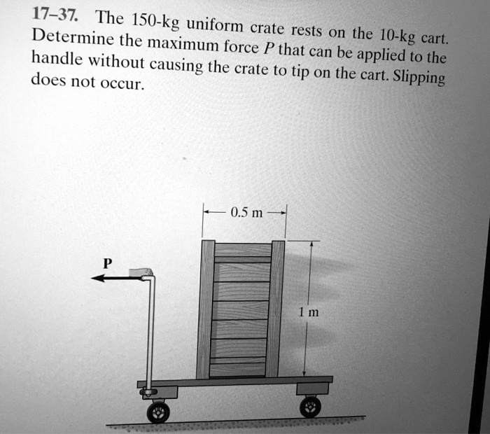 SOLVED 1737. The 150kg uniform crate rests on the 10kg cart Determine the maximum force P