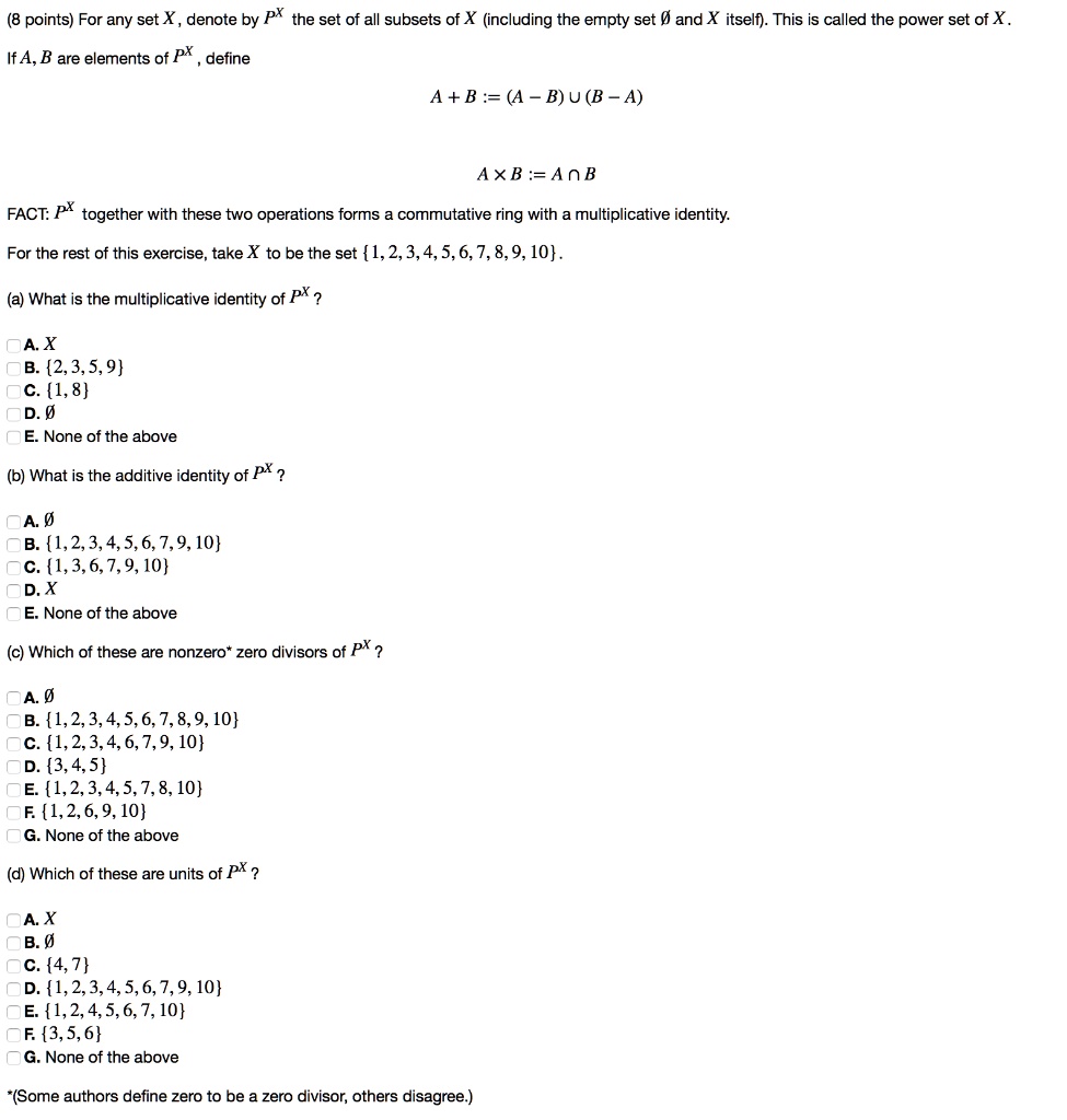 Solved 8 Points For Any Set X Denote By Px The Set Of All Subsets Of X Including The Empty Set V And X Itself This Is Called The Power Set Of