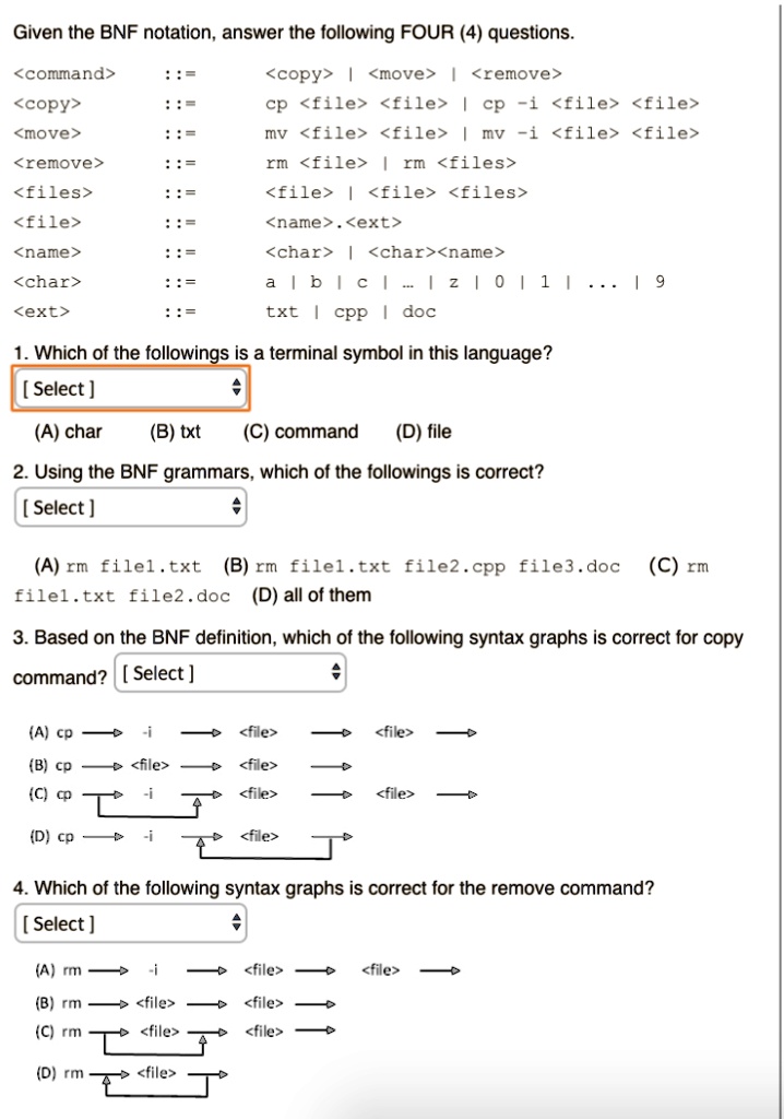 SOLVED: Given the BNF notation, answer the following FOUR (4) questions ...