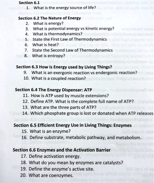 SOLVED Section 6.1 What is the energy source of life? Section 6.2 The
