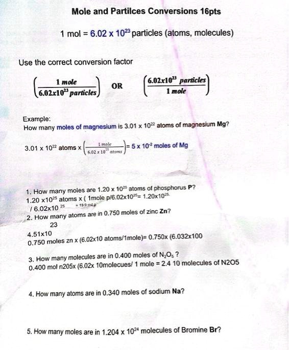 Mole particle clearance conversions