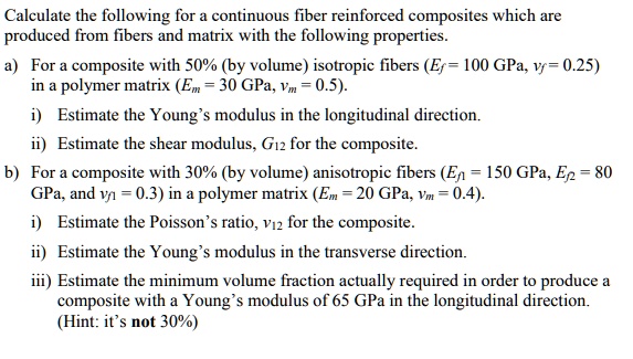 SOLVED: Calculate the following for a continuous fiber-reinforced ...