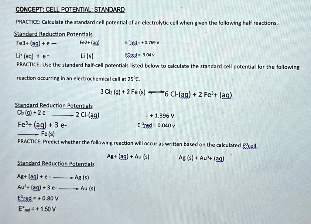 concept cell potential standard practice calculate the standard cell ...