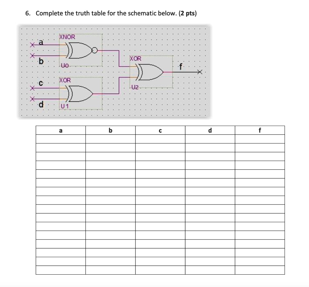 SOLVED 6. Complete the truth table for the schematic below. (2 pts