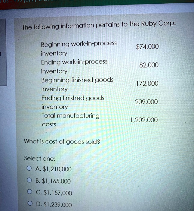 SOLVED The following information pertains to the Ruby Corp Beginning
