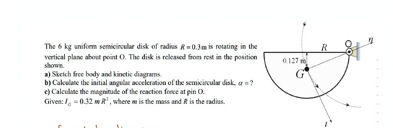 SOLVED: The 6 kg uniform semicircular disk of radius R = 0.3 m is ...