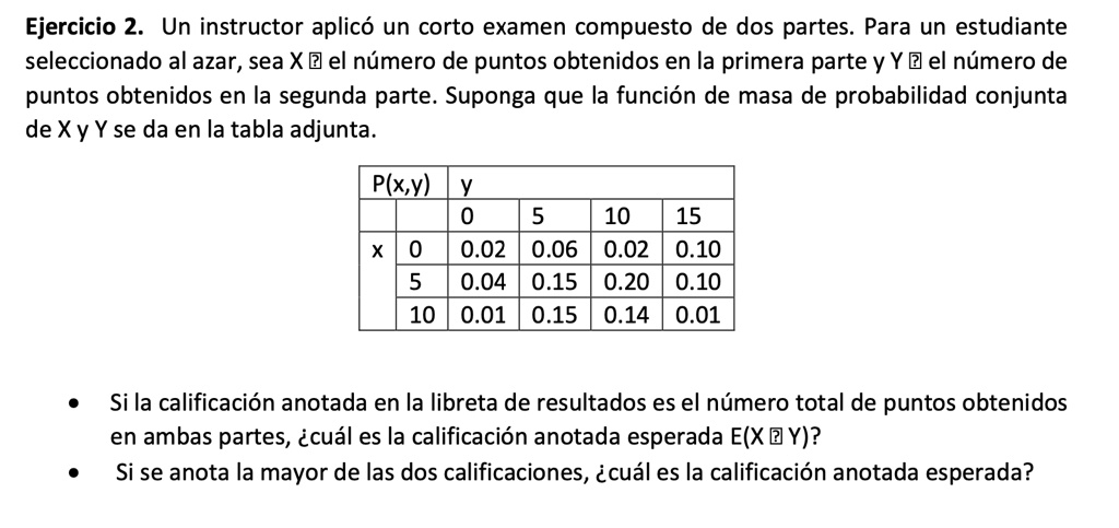 Ejercicio 2 Un Instructor Aplico Un Corto Examen Compuesto De Dos ...