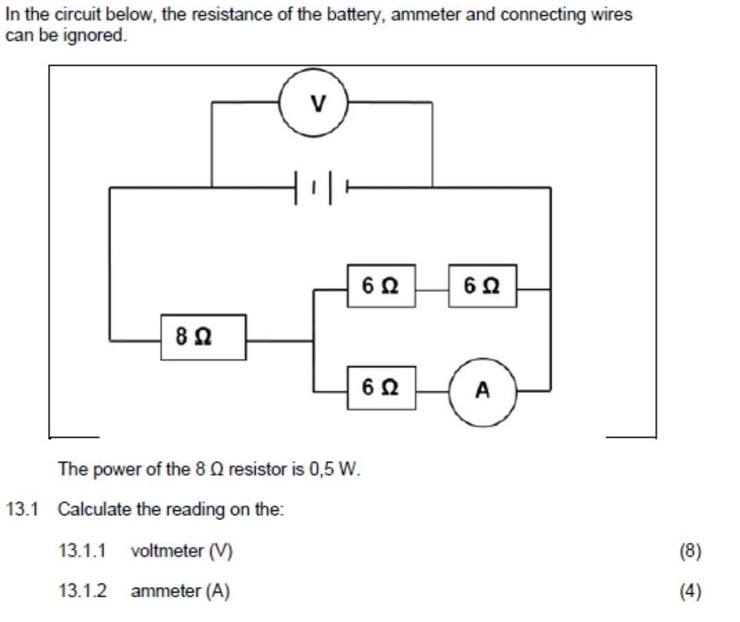 SOLVED In the circuit below, the resistance of the battery, ammeter