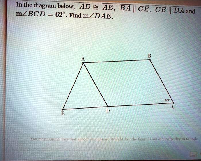 In the diagram below, AD ? AE, BA || CE, CB || DA and m?BCD = 62°. Find m?DAE.