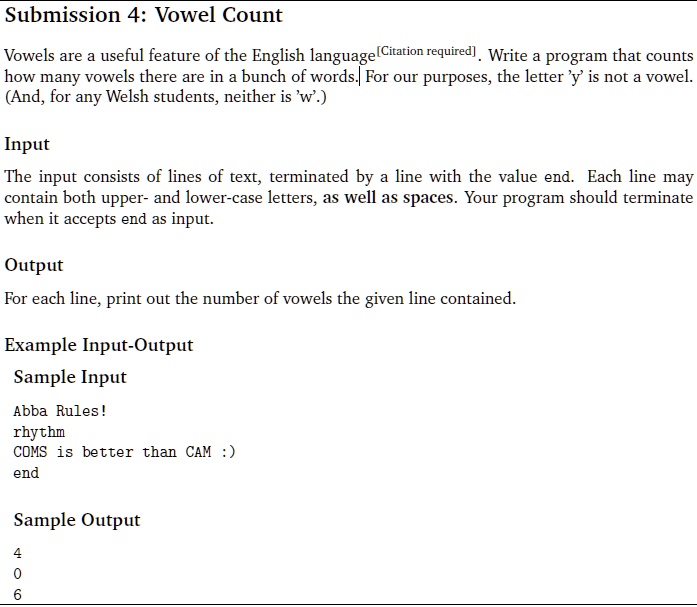 Vowel Count Vowels are a useful feature of the English language. Write ...