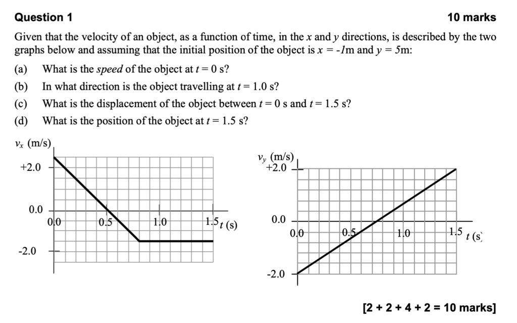 Question 1 10 marks given that the velocity of an object as...
