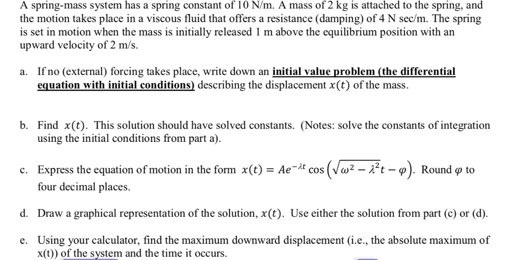 SOLVED: A spring-mass system has a spring constant of 10 N/m. A mass of ...