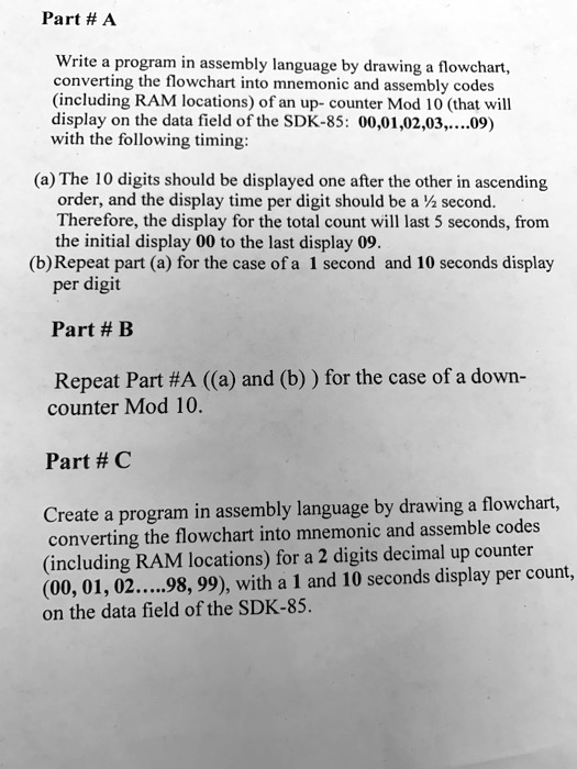 Part # A Write a program in assembly language by drawing a flowchart ...