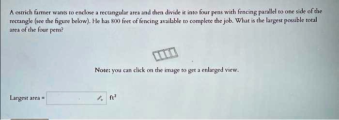solved-a-ostrich-farmer-wants-to-enclose-a-rectangular-area-and-then