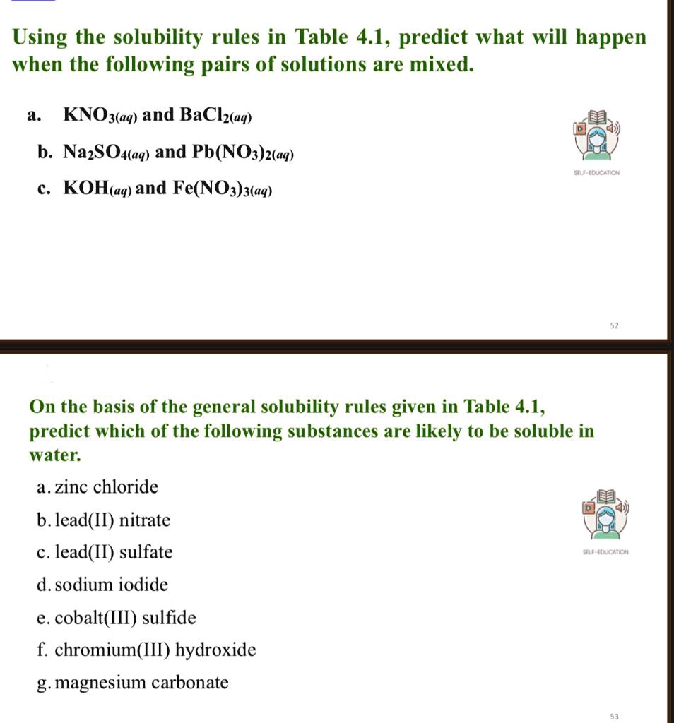 SOLVED Using The Solubility Rules In Table 4 1 Predict What Will