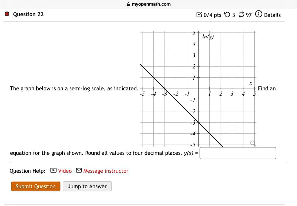 SOLVED:myopenmath com Question 22 0/4 pts * 3 97 Details In(y) The ...