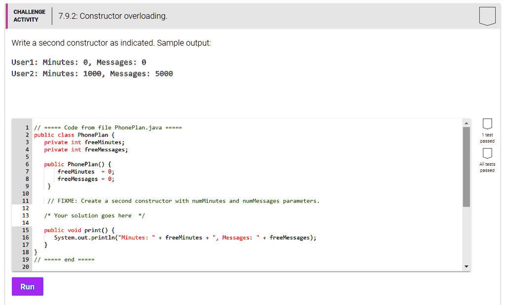 in java write a second constructor as indicated sample output user1 ...