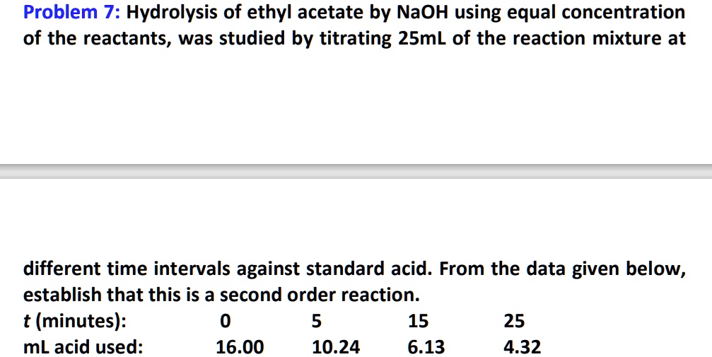 solved-problem-7-hydrolysis-of-ethyl-acetate-by-naoh-using-equal