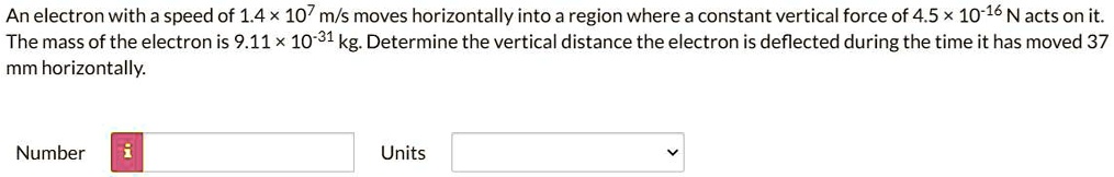 an electron with a speed of 14 x 107 ms moves horizontally into a ...