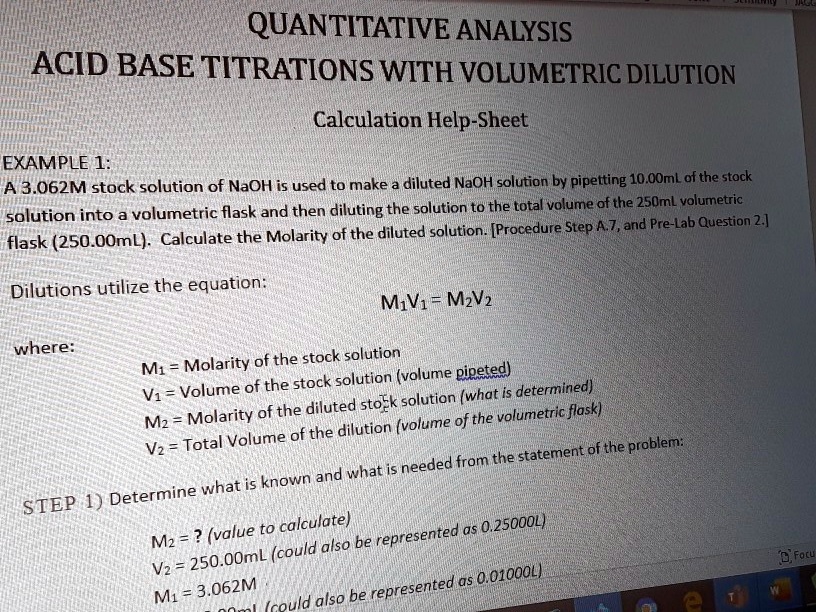 SOLVED QUANTITATIVE ANALYSIS ACIDBASE TITRATIONS WITH VOLUMETRIC
