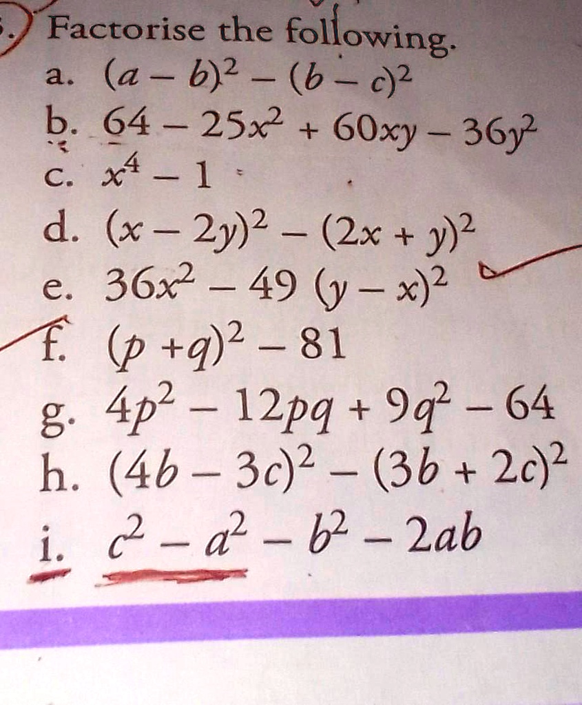 Solved Factorise The Following Part A E And F