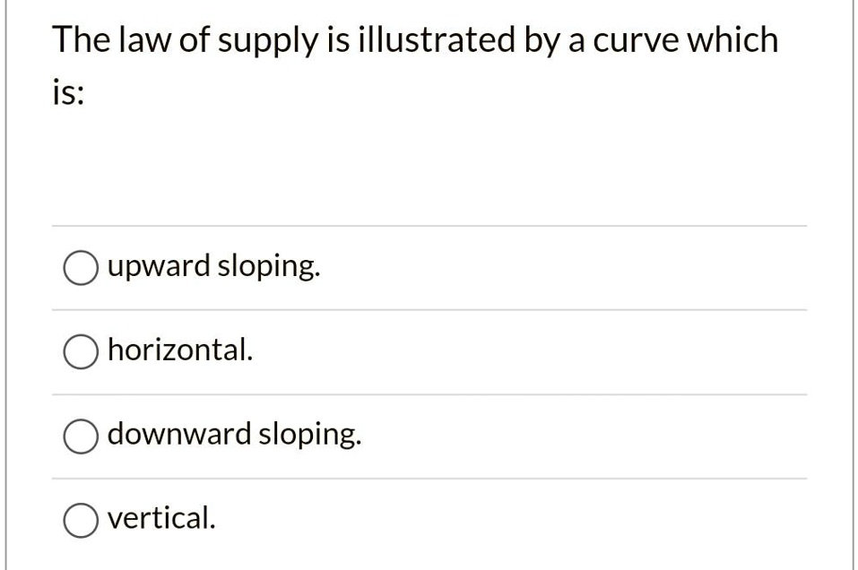 SOLVED: The law of supply is illustrated by a curve which is: - upward ...