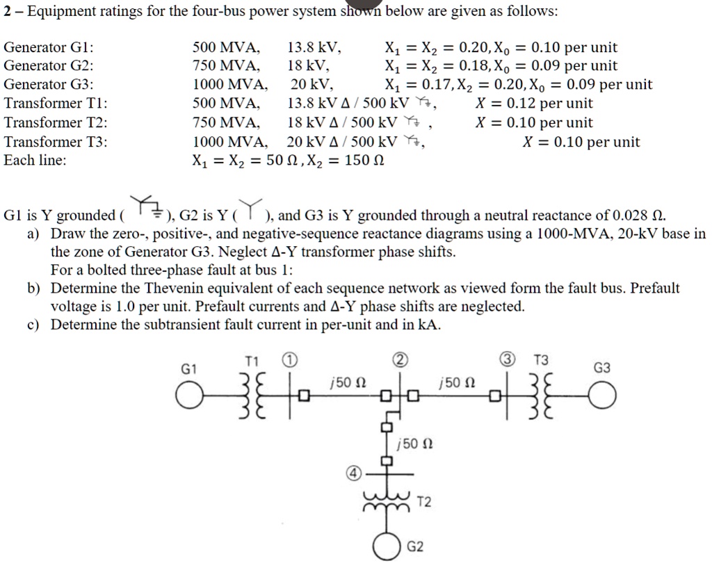 2 - Equipment ratings for the four-bus power system shown below are ...