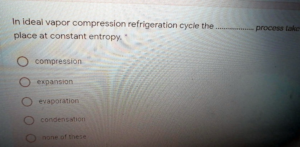 SOLVED In an ideal vapor compression refrigeration cycle, the process