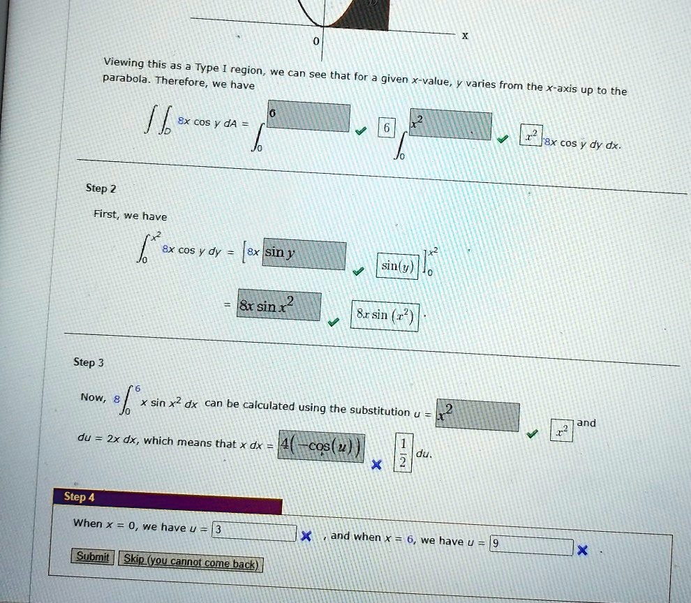 Solved Viewing This As A Type Region Parabola Therefore We Can See That For A Given We Have X