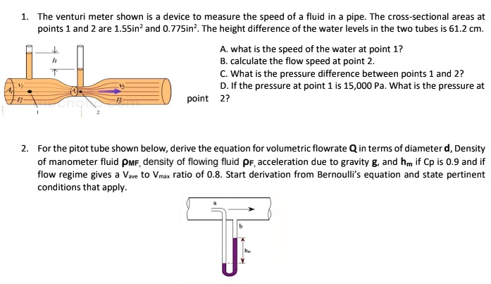 SOLVED: The venturi meter shown is a device to measure the speed of ...