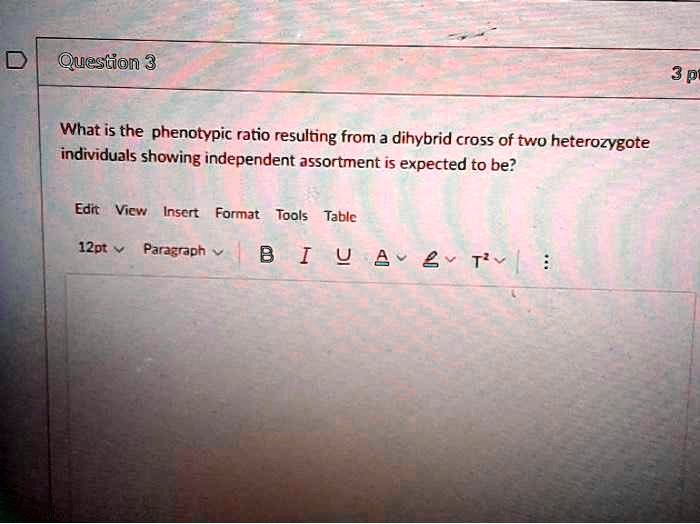 What is the phenotypic ratio resulting from a dihybrid cross of two heterozygote individuals showing independent assortment is expected to be?