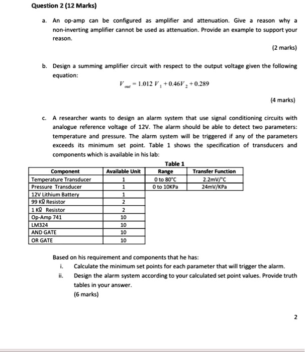 SOLVED: Question 2 (12 Marks) A. An Op-amp Can Be Configured As ...