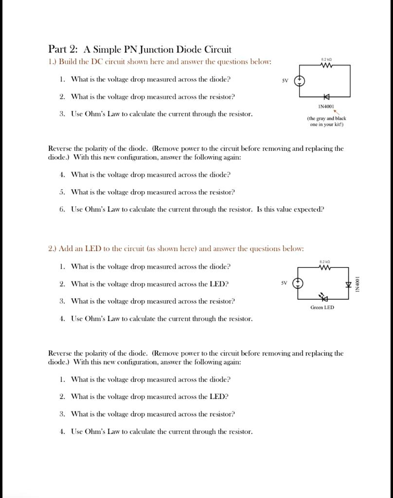 SOLVED: Part 2: A Simple PN Junction Diode Circuit 1. Build the DC ...