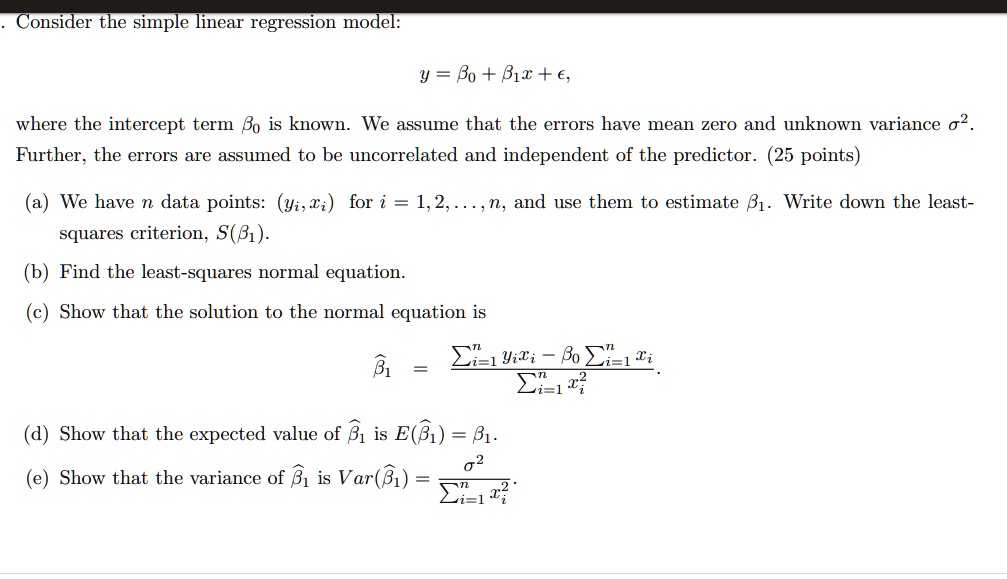 SOLVED: Consider the simple linear regression model: y = Bo + B1x + ε ...