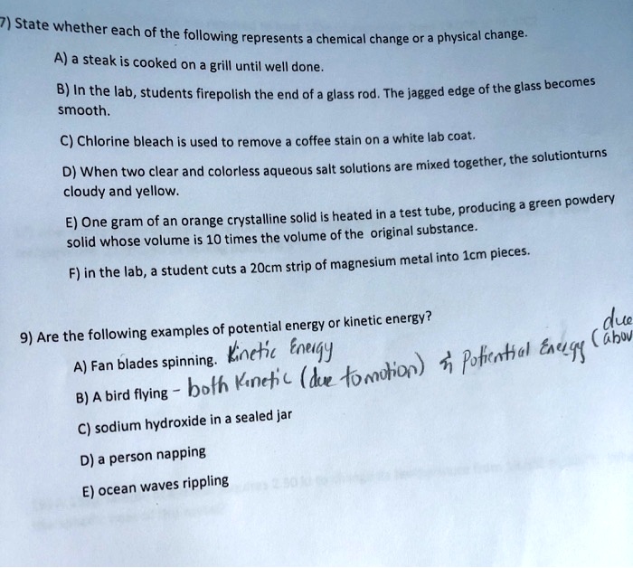 SOLVED 7) State whether each of the following represents a chemical