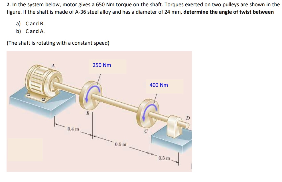SOLVED 2. In the system below, motor gives a 650 Nm torque on the shaft.Torques exerted on two