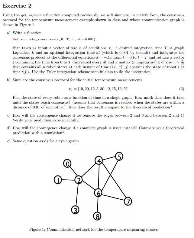 exercise 2 using the getlaplacian function computed previously we will simulate in matrix form the consensus protocol for the temperature measurement example shown in class and whose commun 53285