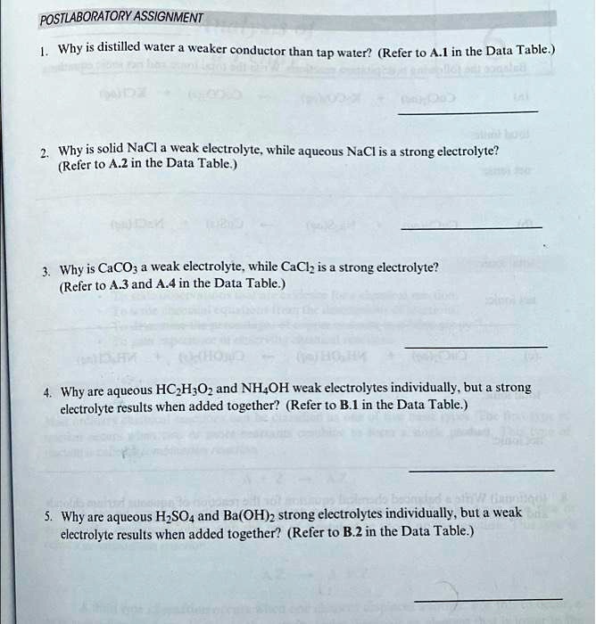 SOLVED POSTLABORATORY ASSIGNMENT Why is distilled water a weaker