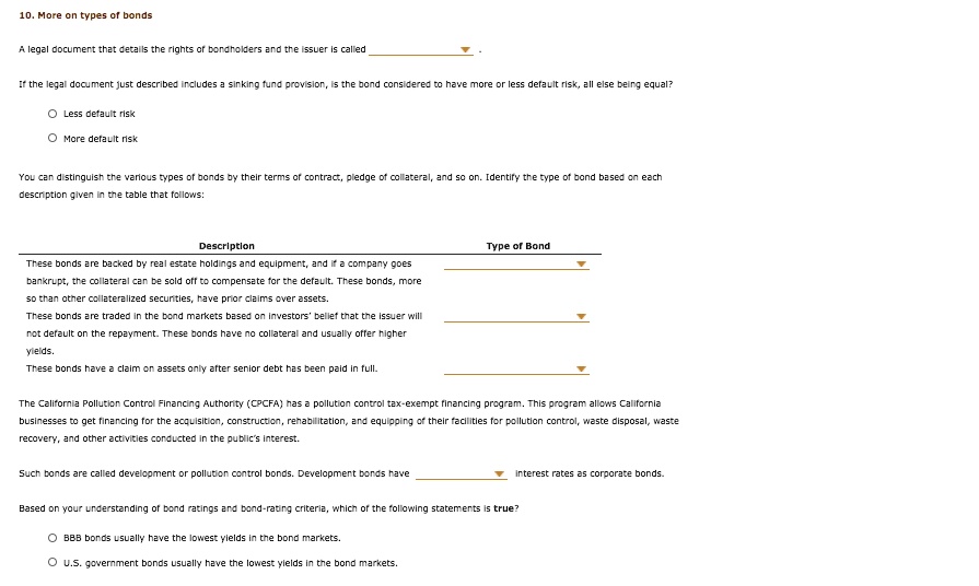 10. More on Types of Bonds A legal document that details the rights of ...