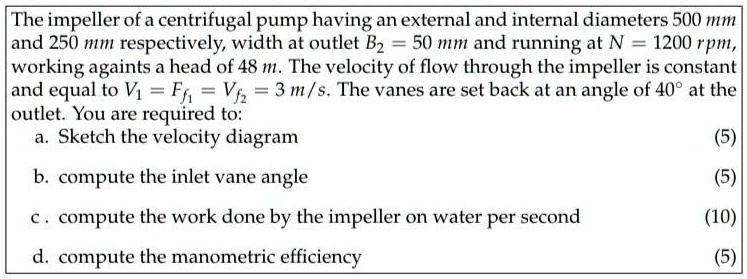 SOLVED: The impeller of a centrifugal pump has an external diameter of ...