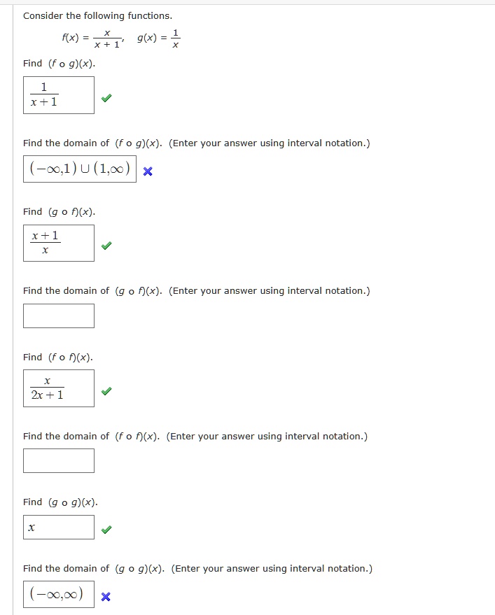 Solved Consider The Following Functions F X X 1 G X Find F O G