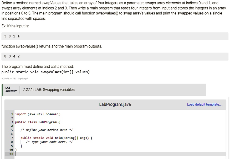 SOLVED: *JAVA * JAVA *JAVA *JAVA Define a method named swapValues that ...