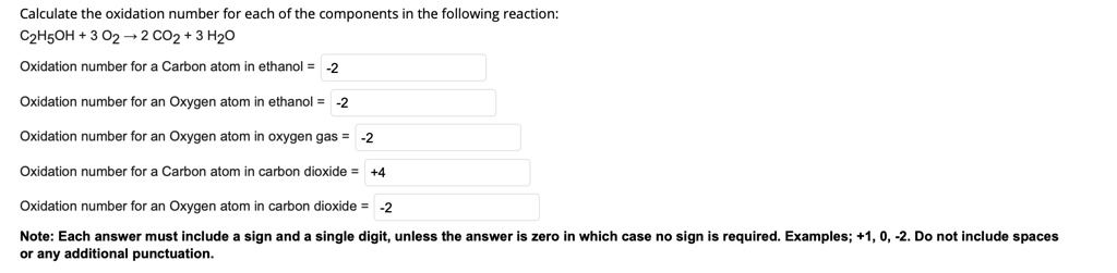 calculate the oxidation number of c in c2h5oh