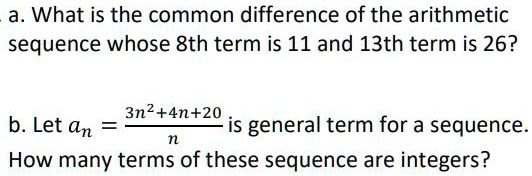 SOLVED: What is the common difference of the arithmetic sequence whose ...