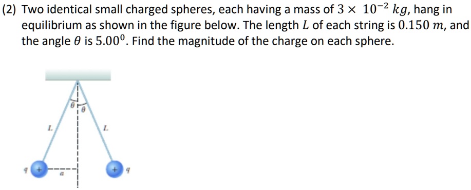 SOLVED: (2) Two identical small charged spheres, each having a mass of ...