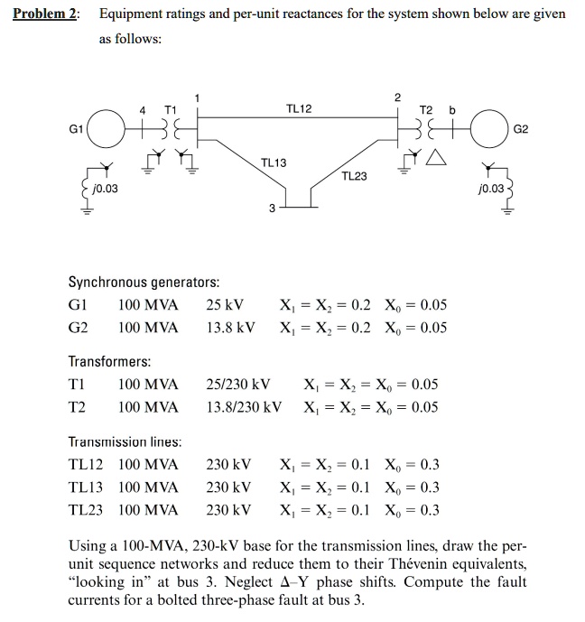 problem 2 equipment ratings and per unit reactances for the system ...